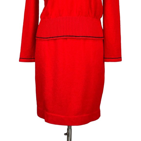Vintage Don Sayres Wellmore Womens Santana Knit Skirt Sweater Jacket Red 10 12 - Picture 9 of 15